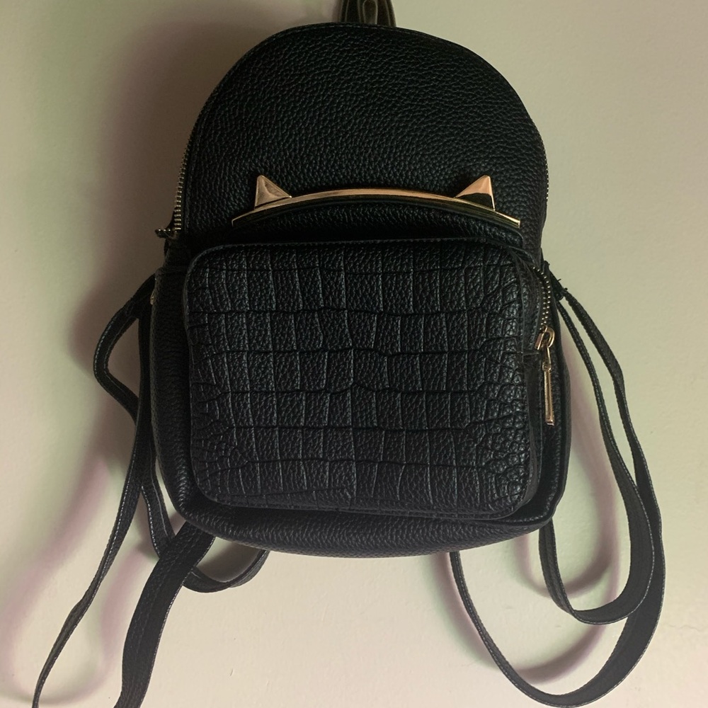 Black leather cat backpack